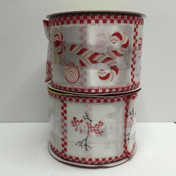 Peppermint Snowmen Candy Cane 2.5" Christmas Ribbon 4Yd Rolls Red Wreath Craft - Picture 4 of 4
